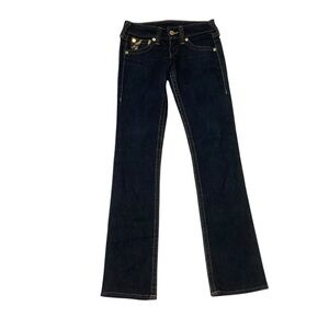 True Religion Women’s Billy Straight Leg Gold Emblem Jeans Size 25 Dark Wash